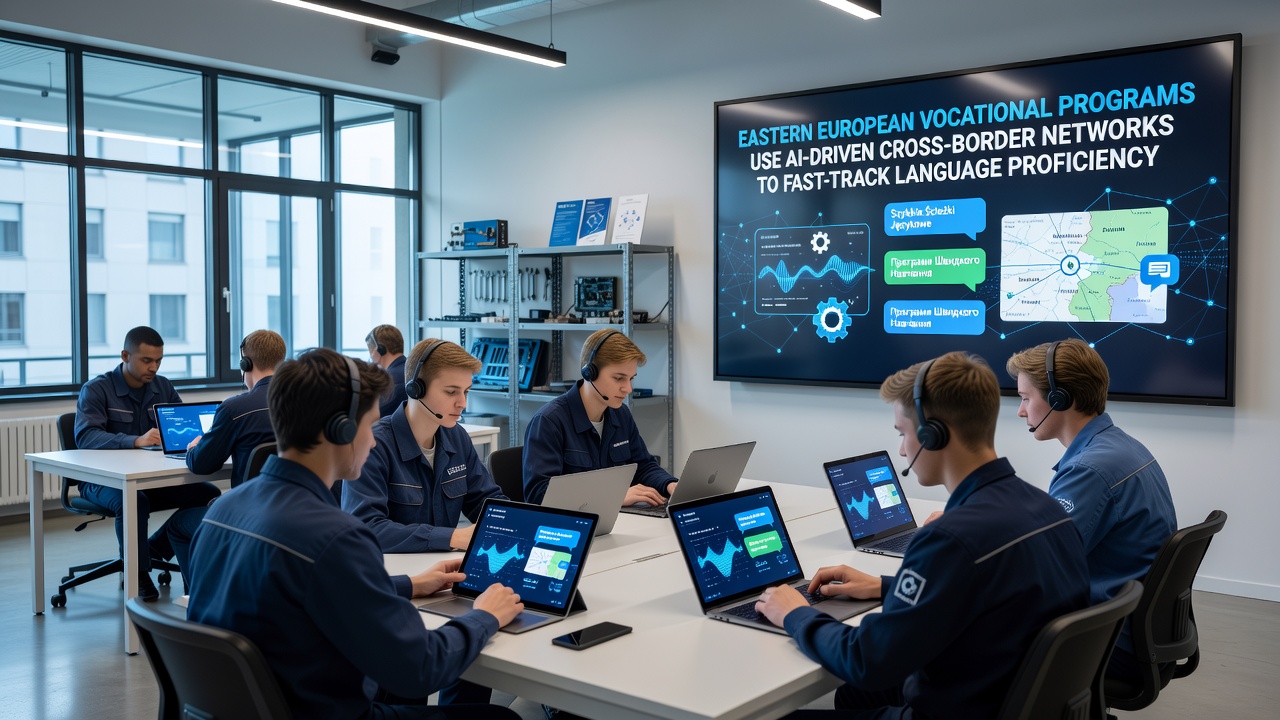 Engineering students using tablets for AI-supported language practice across borders