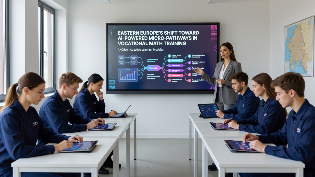 AI dashboard displaying individualized math learning pathways for vocational students in Eastern Europe